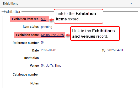 Exhibitions tab